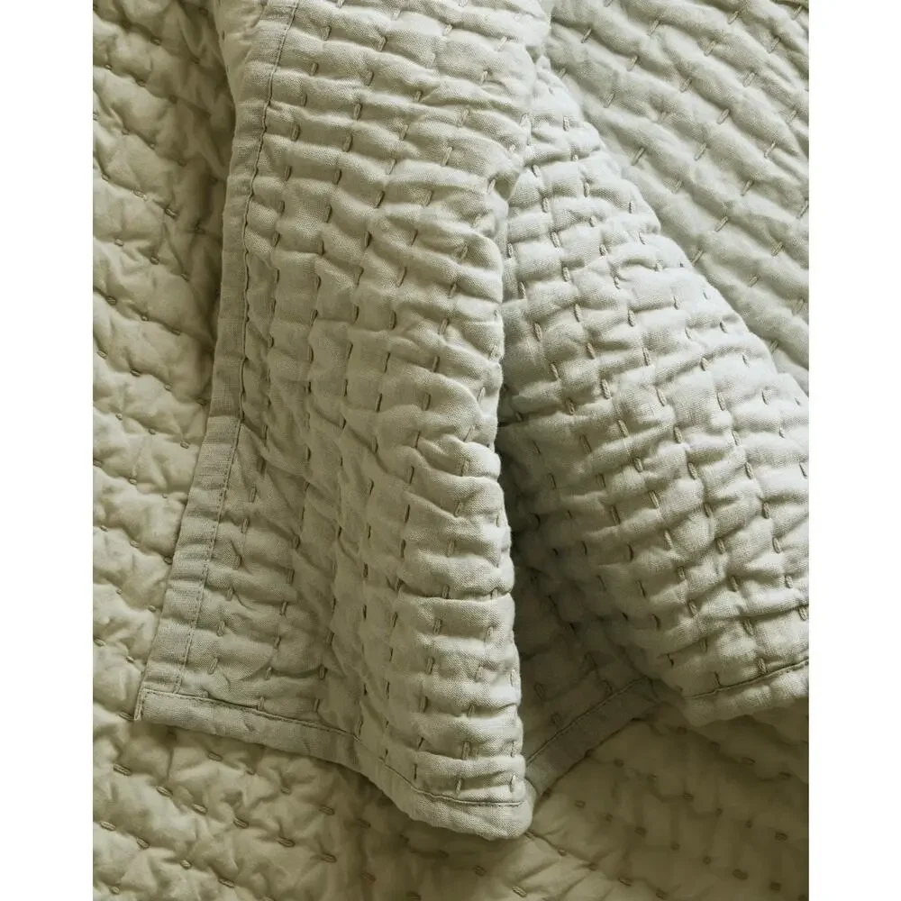 NWOT Quince European Linen Cotton Stitch Quilt 3Pc Set King Cal King Willowleaf